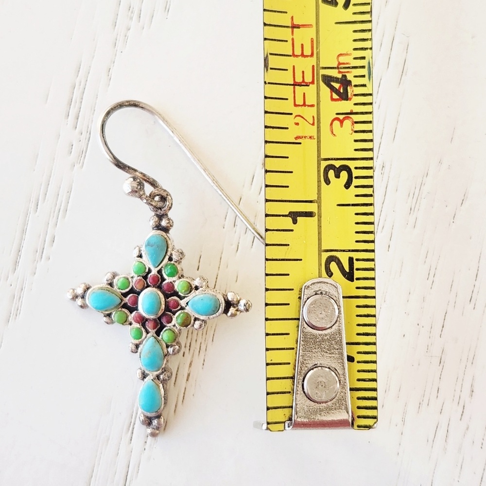 Barse Turquoise/Carneilan 925 Sterling Silver Cross Earrings - Picture 4 of 6